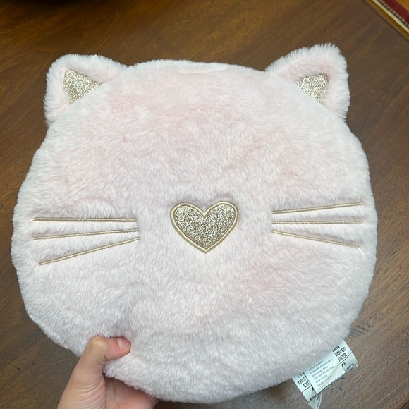 PINK SOFT FUZZY CUTE PILLOW ROUND CAT KITTEN STYLISH PILLOW SOFT PINK GOLDEN - Picture 2 of 10
